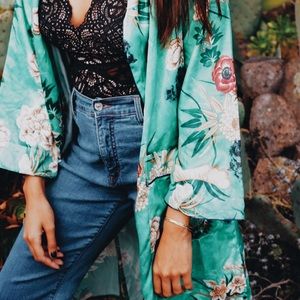 Green print kimono